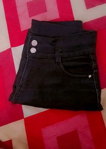 Off Shoulder Blue Top &amp; Skinny Black Jeans Set