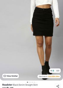 Roadster Black Denim Straight Mini Skirt