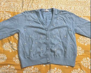 Blue Beaded Cardigan Korean Style