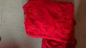 Red Embroidered Net Saree
