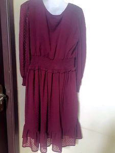 Burgundy Ruffle Midi Dress