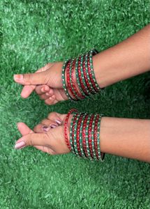 Red &amp; Green  Valaikappu Bangles Set