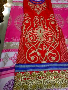 Partywear Red Kurta With Inner