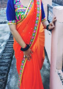 Saree With Kacchi Work Blouse