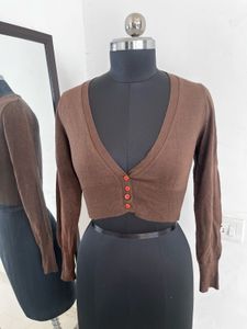 Brown Cropped Cardigan