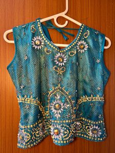 Teal Embellished Crop Top