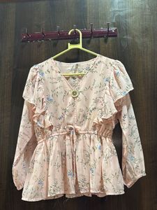 Elegant Floral Print Peplum Top - Large 🌸
