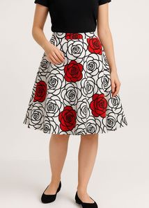 Black & Red Rose-Printed Skater Skirt – Scuba Crep