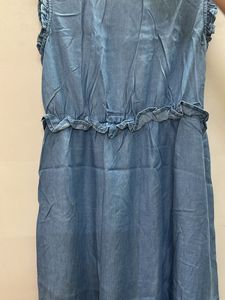 Blue dress with ruffle work