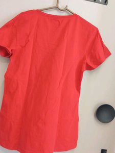 Red Casual T-Shirt Comfort Lady
