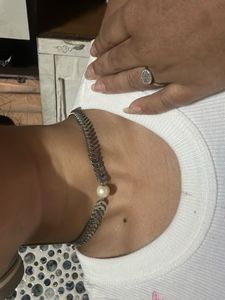Silver Herringbone Pearl Necklace