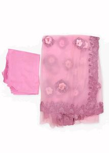 Pink Floral Applique Saree with Petticoat