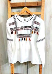White Embroidered Tassel Top size-38-40