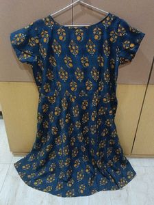 Women Fit &amp; Flare Blue Dress With Belt