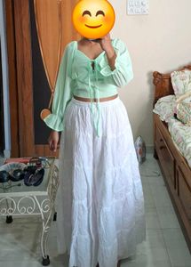 Mint Crop Top &amp; White Skirt Set