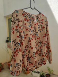 Beige M size Floral Formal Casual women's top