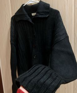 Black Knit Button-Down Cardigan