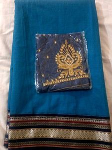 New SkyblueNavyBlu Great Combination HandloomSari