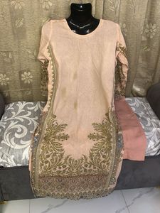 Elegant Peach Embroidered Kurti Set