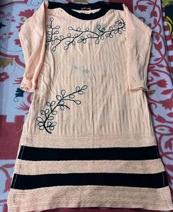 Peach Embroidered Knit Dress