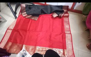 Elegant Black &amp; Red Silk Saree