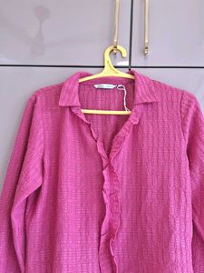 Pink Ruffle Front Top