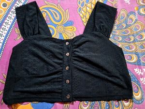 Black Button-Front Crop Top