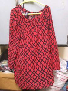 Red & Black Geometric Print Long Sleeve Tunic