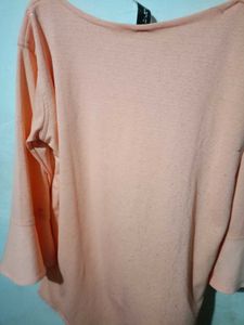 Peach Pleated Bell Sleeve Top