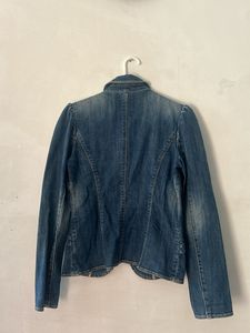 Blue Faded Jacket With Puffed Sleeves