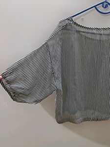 Black &amp; White Striped Sheer Top