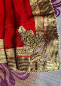 Beautiful Pure crepe Red Colour saree with  Golden