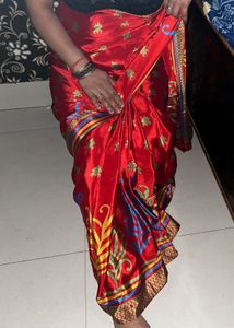 Red crepe saree