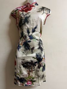 Korean Floral Print Cheongsam Dress