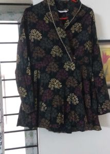 Claura Black V Neck Tunic With Flared Trouser