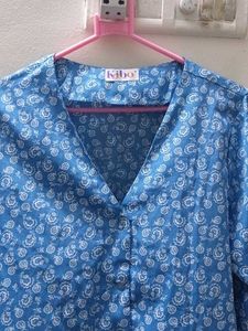 Blue Floral V-Neck Blouse