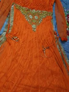 Orange Embroidered party wear dress