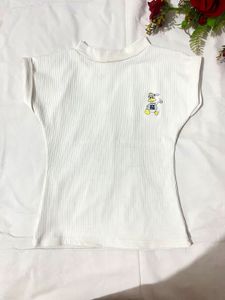 White Ribbed Duck Graphic Top