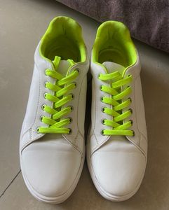 White Sneakers with Neon Green Accents