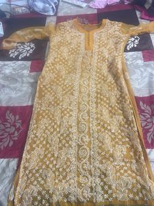 Yellow Chikankari Kurti