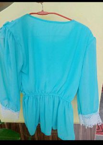 Aqua Blue Sheer Blouse