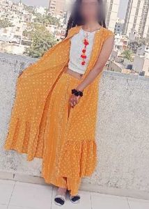 Orange Pleated Palazzo Pants Set
