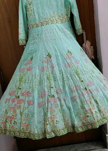 Aqua Floral Anarkali Suit