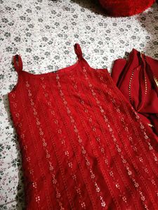 MAROON EMBROIDED KURTI DUPATTA SET