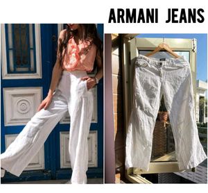 Armani Jeans white flared linen pants