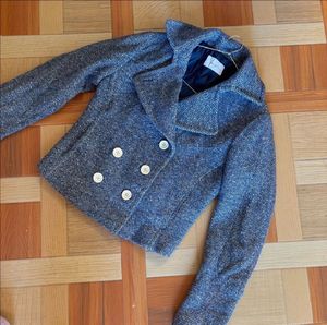 Chic Blue Tweed Peacoat Jacket