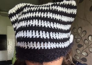 White Black Cat Ear Beanie