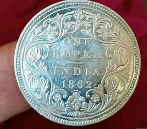 India 1862 Silver Rupee Bombay Mint Brilliant