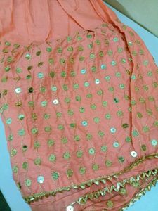 Peach Embellished Kurta And Palazzo