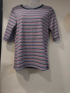 Casual Striped Ribbed Knit Half Sleeve Top 👕